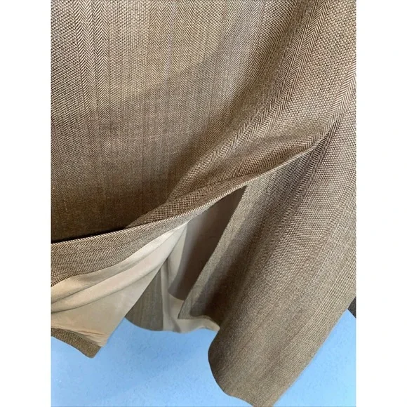 Lauren Ralph Lauren Tan Silk Wool Herringbone Mens Sports Coat Jacket Blazer 44L - Picture 12 of 14